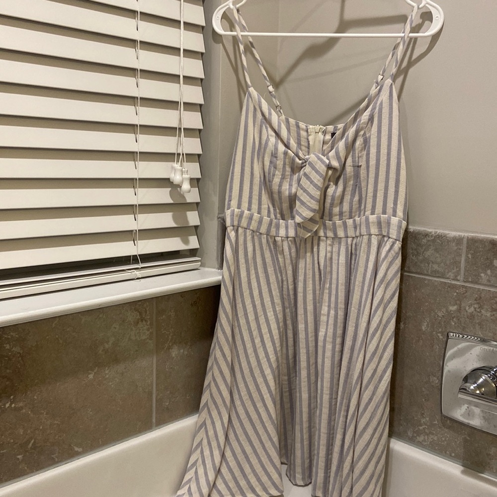 Carolina Blue and White Tie-front linen thin strap sundress